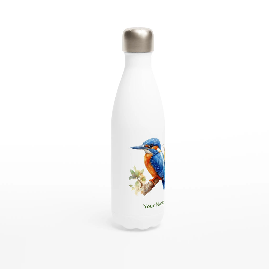 Personalise - Kingfisher, Australian Birds - White 17oz Stainless Steel Water Bottle Personalised Water Bottle animal Globally Fulfilled