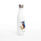 Personalise - Kingfisher, Australian Birds - White 17oz Stainless Steel Water Bottle Personalised Water Bottle animal Globally Fulfilled
