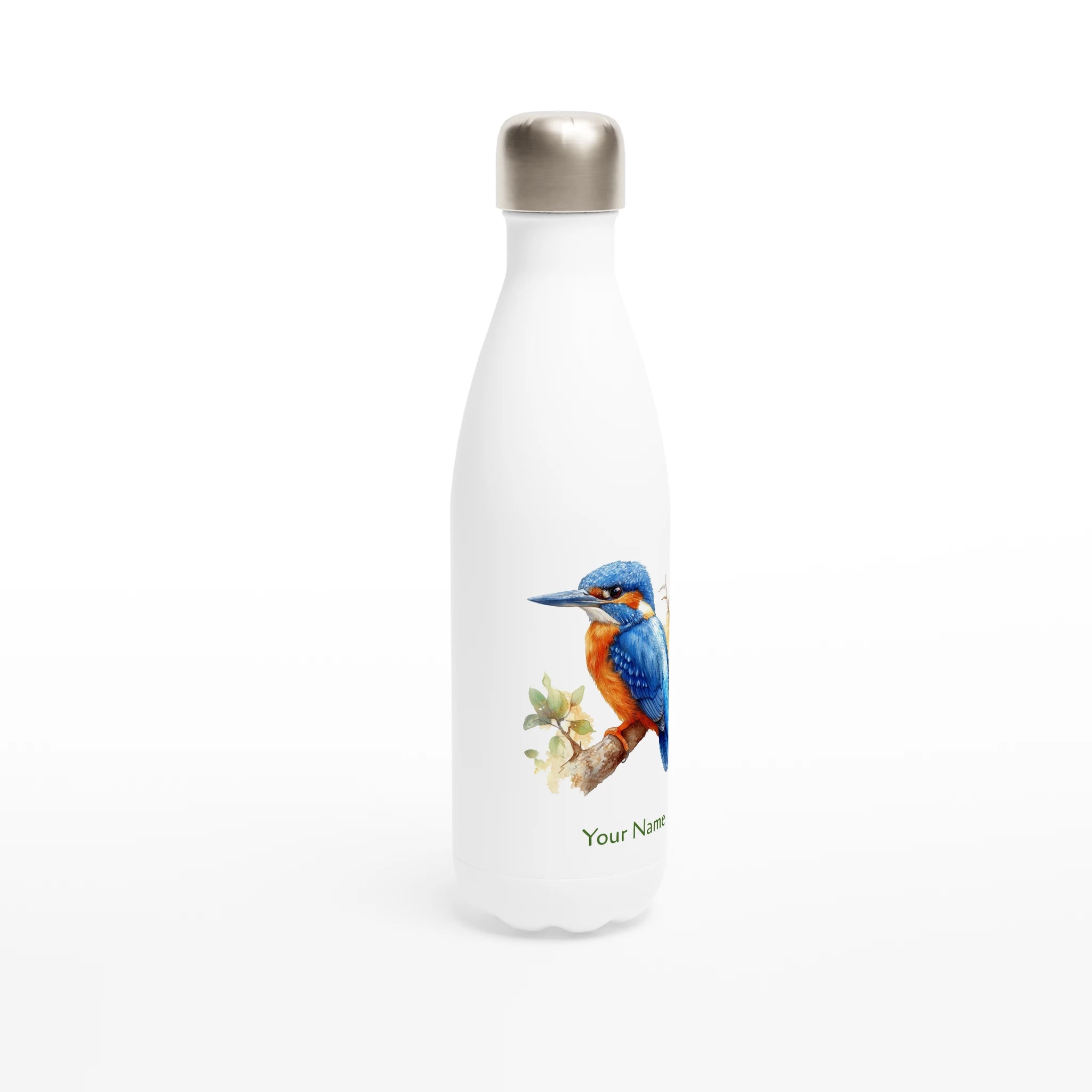 Personalise - Kingfisher, Australian Birds - White 17oz Stainless Steel Water Bottle Personalised Water Bottle animal Globally Fulfilled