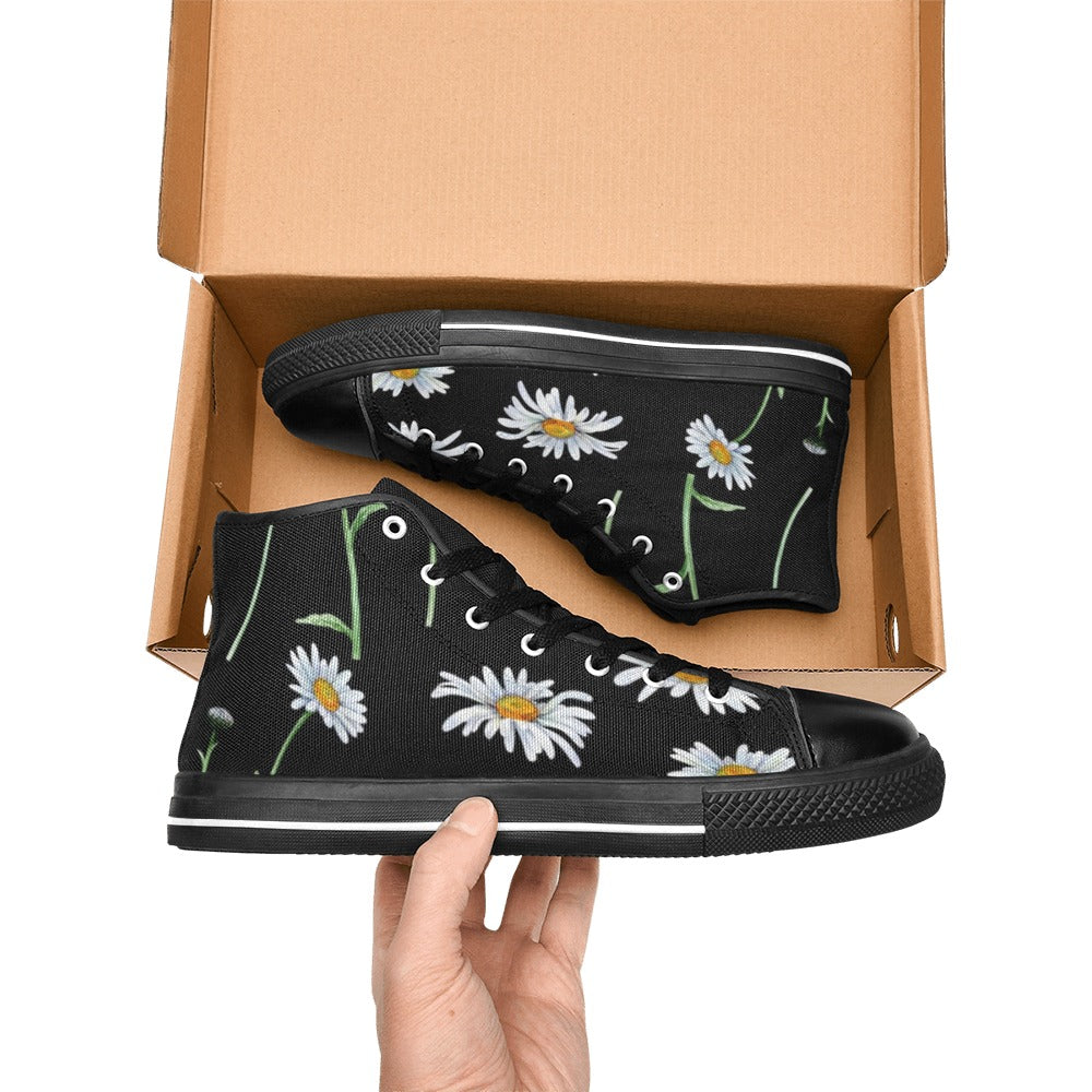 Daisy On Black - Women's High Top Canvas Shoes