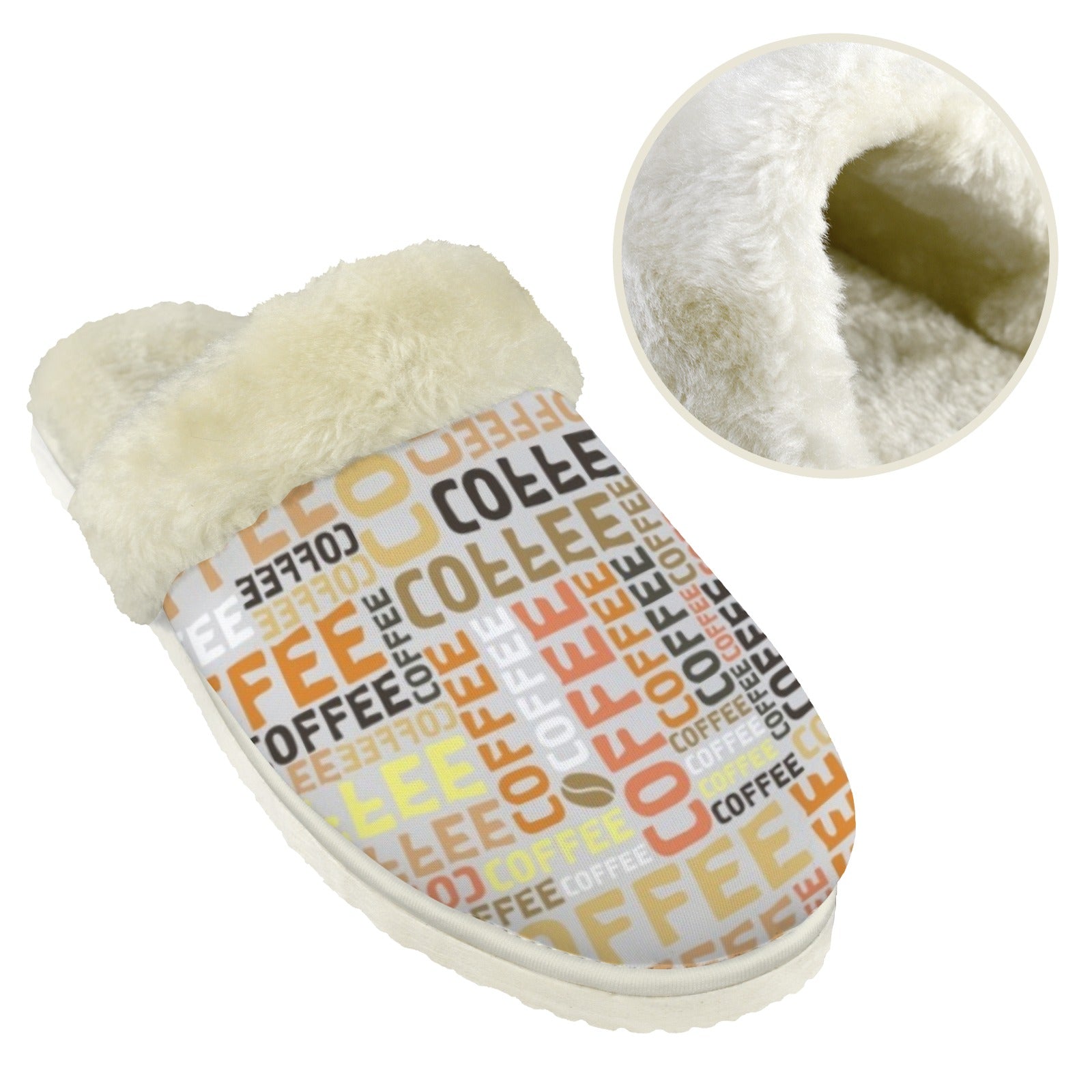 Coffee Men's Fur Trim Thick-Sole Indoor Slippers Men's Fur Trimmed Slippers Coffee Printed Offshore