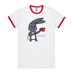 Wake Up, Rabbit, Coffee - Staple Ringer Tee White Red Ringer T-Shirt animal Coffee Printed In Australia