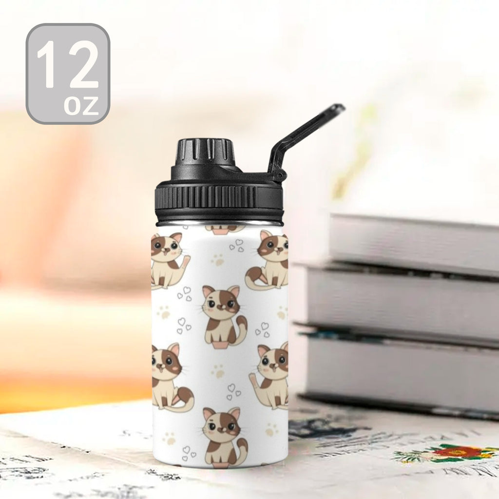 Cheeky Cats Kids Water Bottle with Chug Lid (12 oz) Kids Water Bottle with Chug Lid animal Printed Offshore