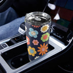 Groovy Flowers 20oz Mobile Tumbler with Lid (Black Lock) 20oz Travel Mug Plants Printed Offshore Retro