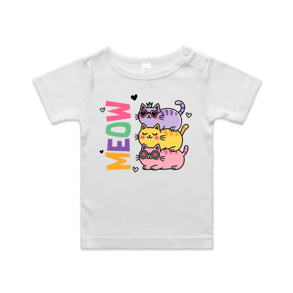 Meow, Colourful Cats AS Colour Baby T-shirt White Baby T-shirt animal Printed In Australia