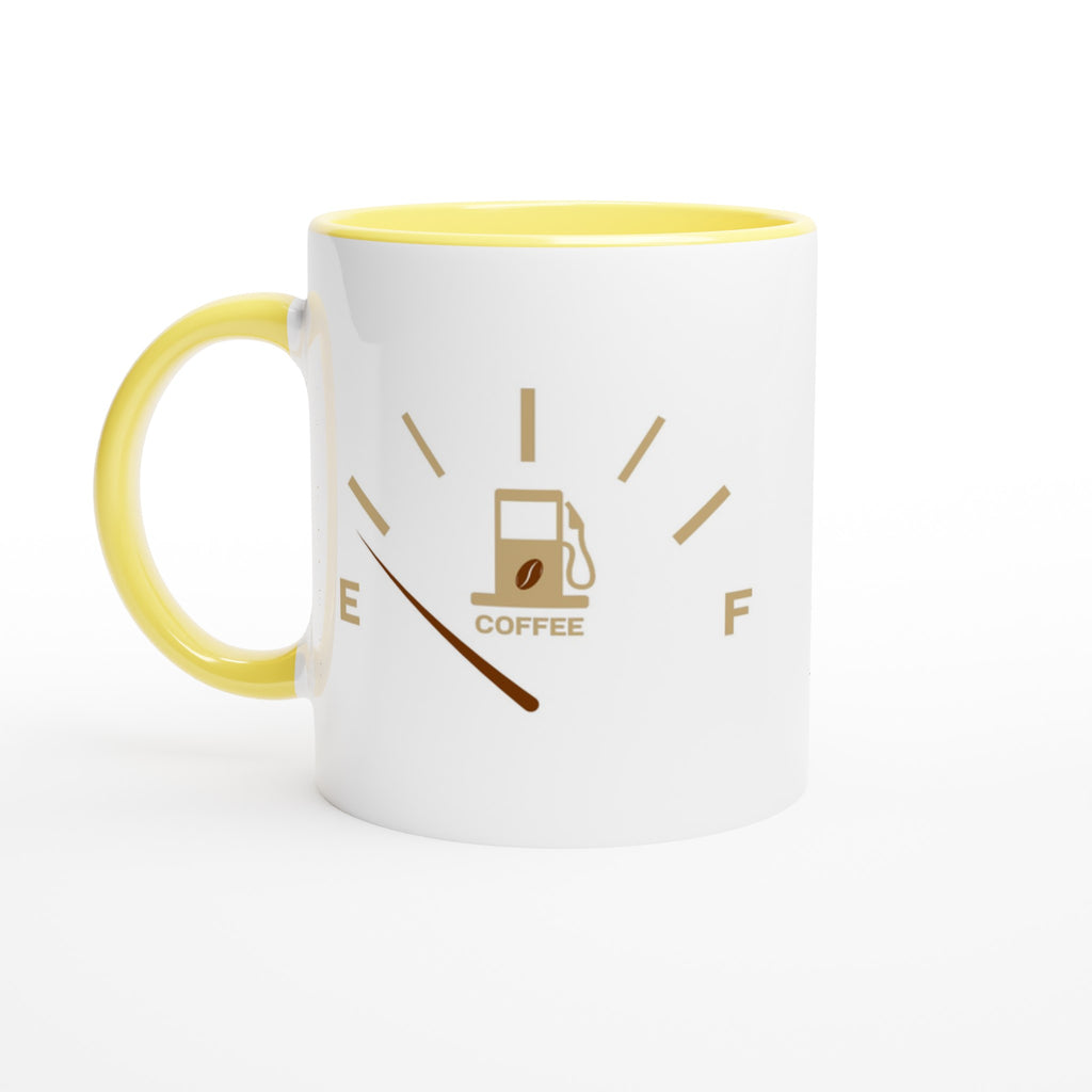 Coffee Fuel Gauge - White 11oz Ceramic Mug with Colour Inside Ceramic Yellow Colour 11oz Mug Coffee Globally Fulfilled