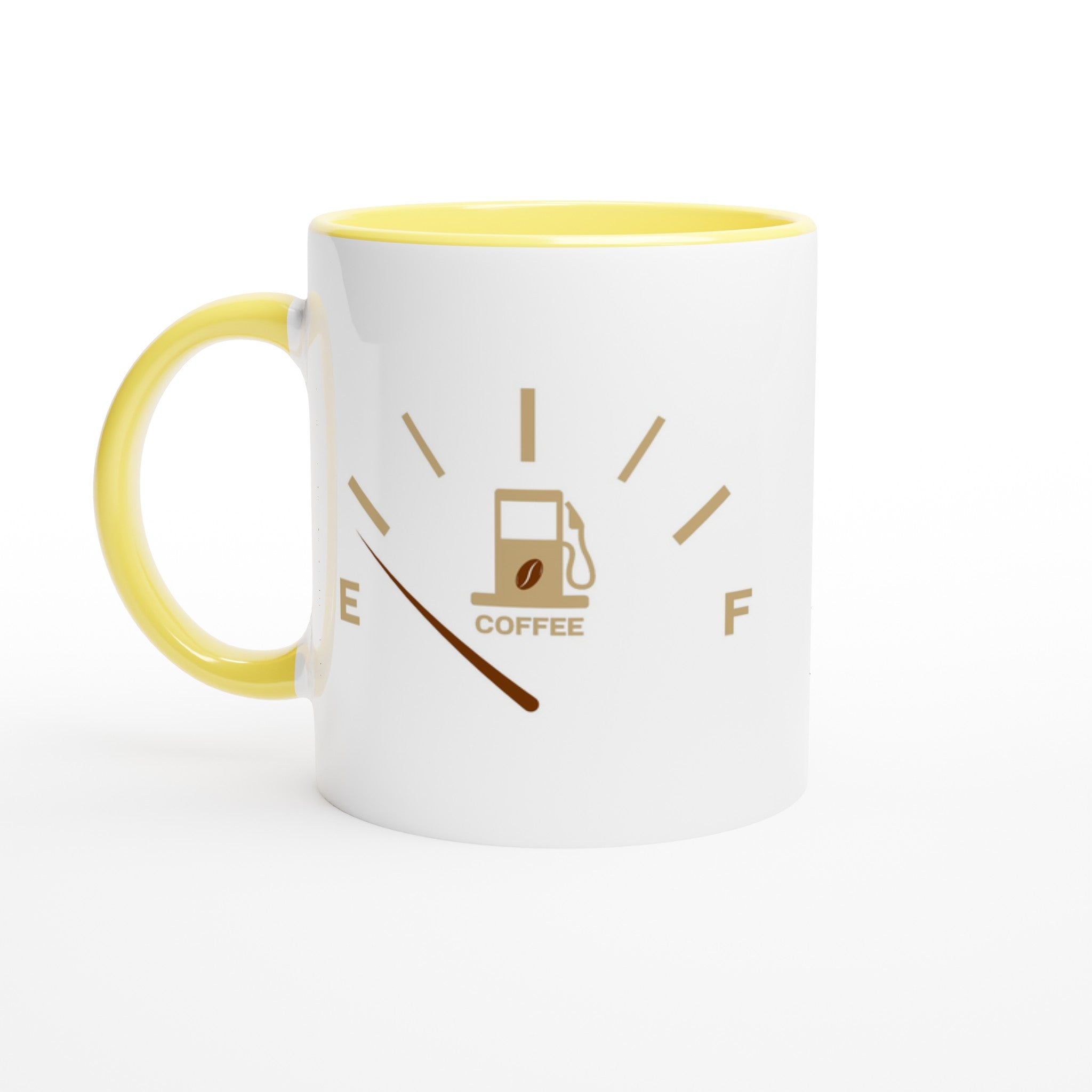 Coffee Fuel Gauge - White 11oz Ceramic Mug with Colour Inside Ceramic Yellow Colour 11oz Mug Coffee Globally Fulfilled