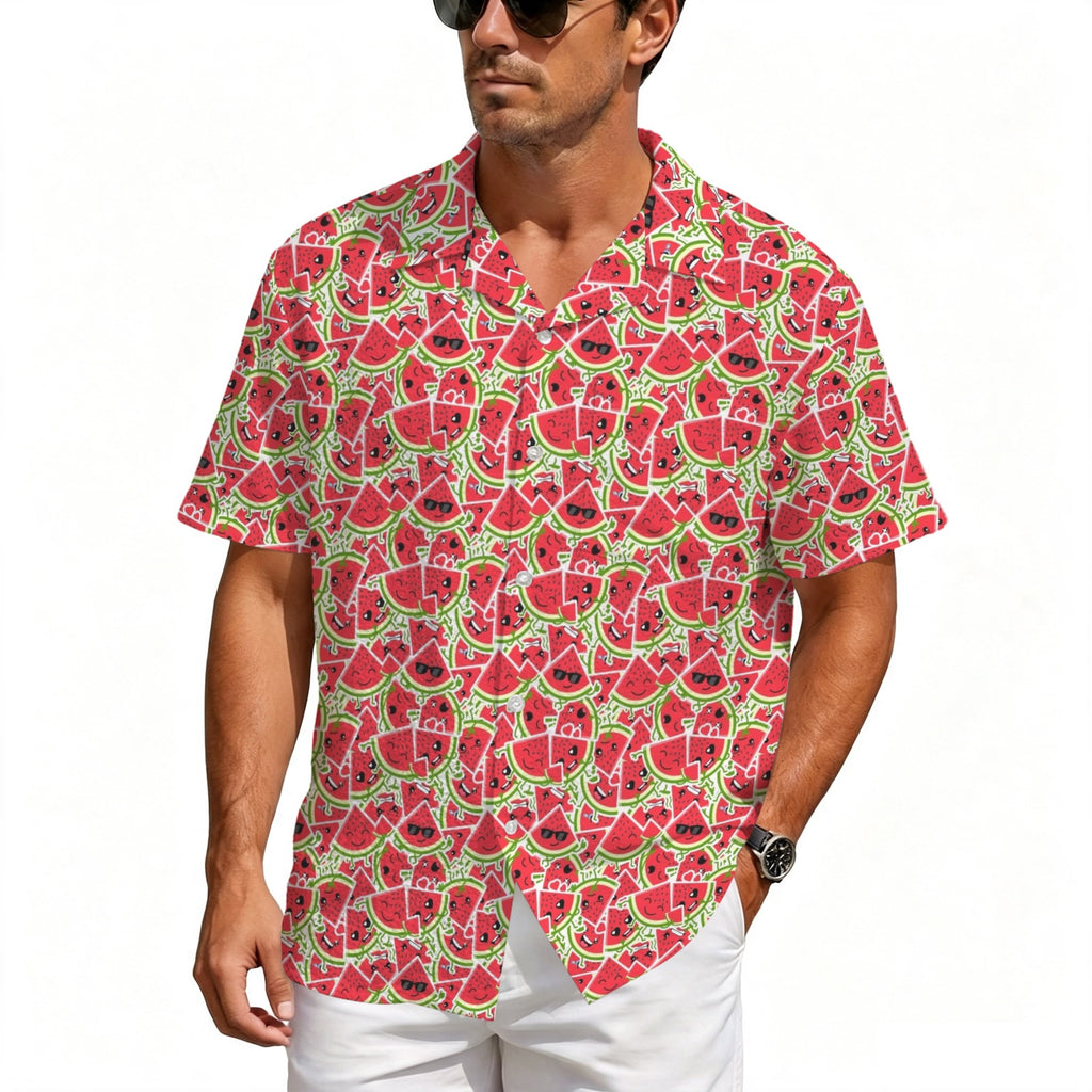 Busy Watermelon Men's Crinkle Hawaiian Shirt