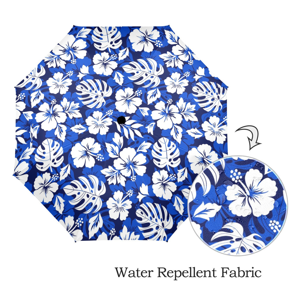 Blue Hawaiian Floral - Semi-Automatic Foldable Umbrella (Model U12) Semi-Automatic Foldable Umbrella (U12)