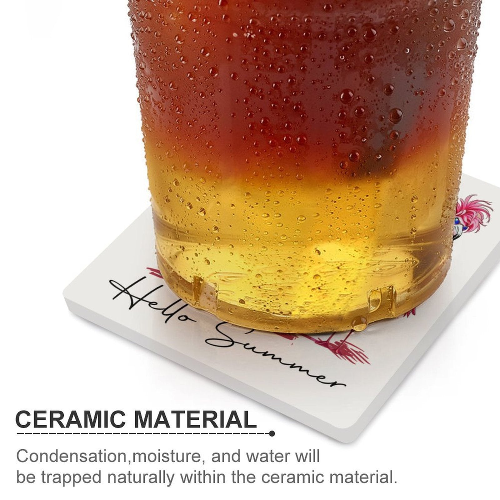 Flamingo Summer - Ceramic Coasters (Square) Ceramic Coasters animal Printed Offshore