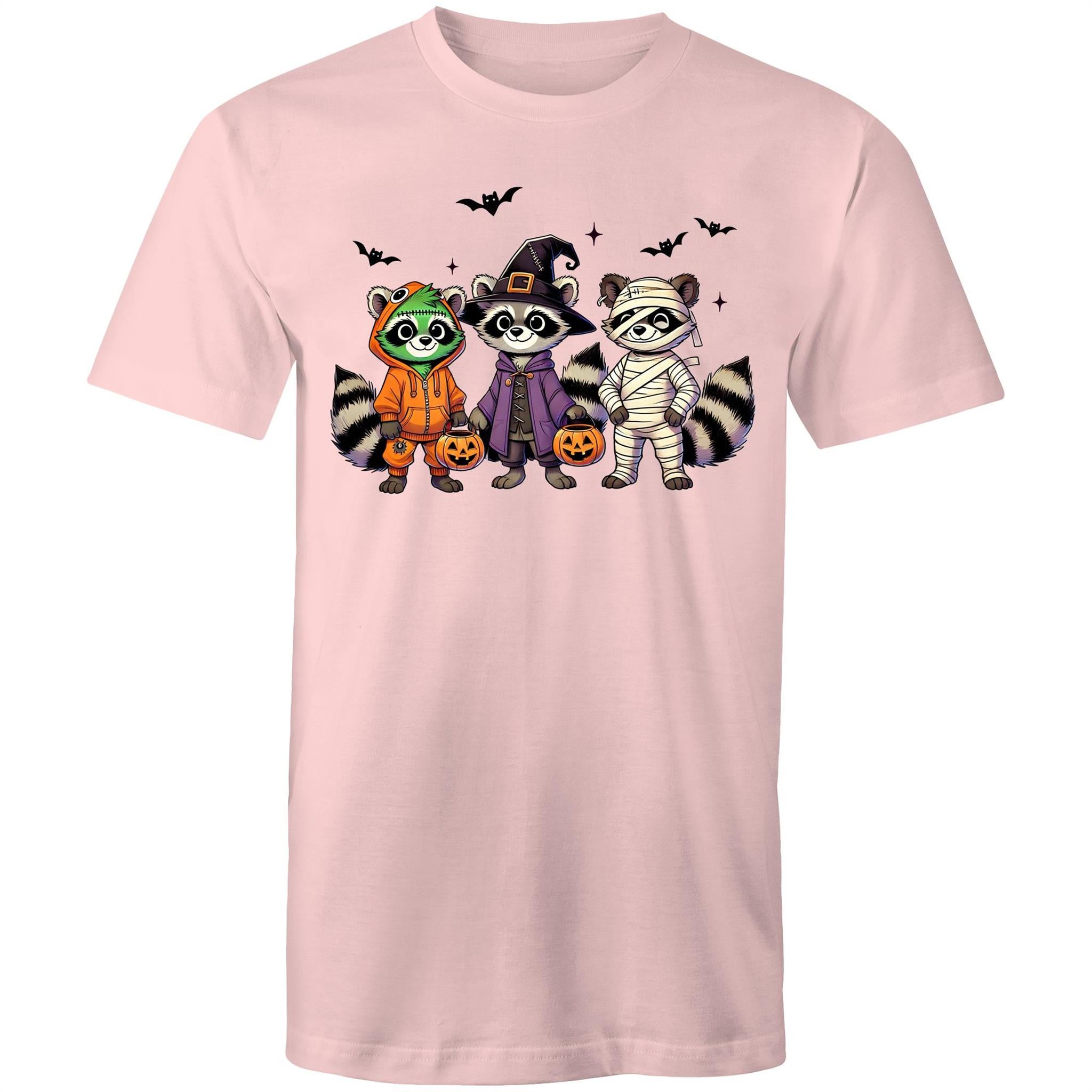Halloween Raccoons - Mens T-Shirt Pink Mens T-shirt Halloween Printed In Australia