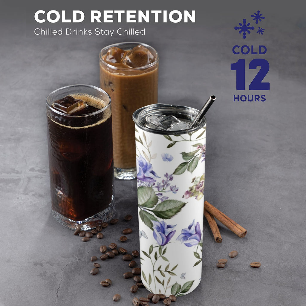 Blue Flowers 20oz Tall Skinny Tumbler with Lid and Straw