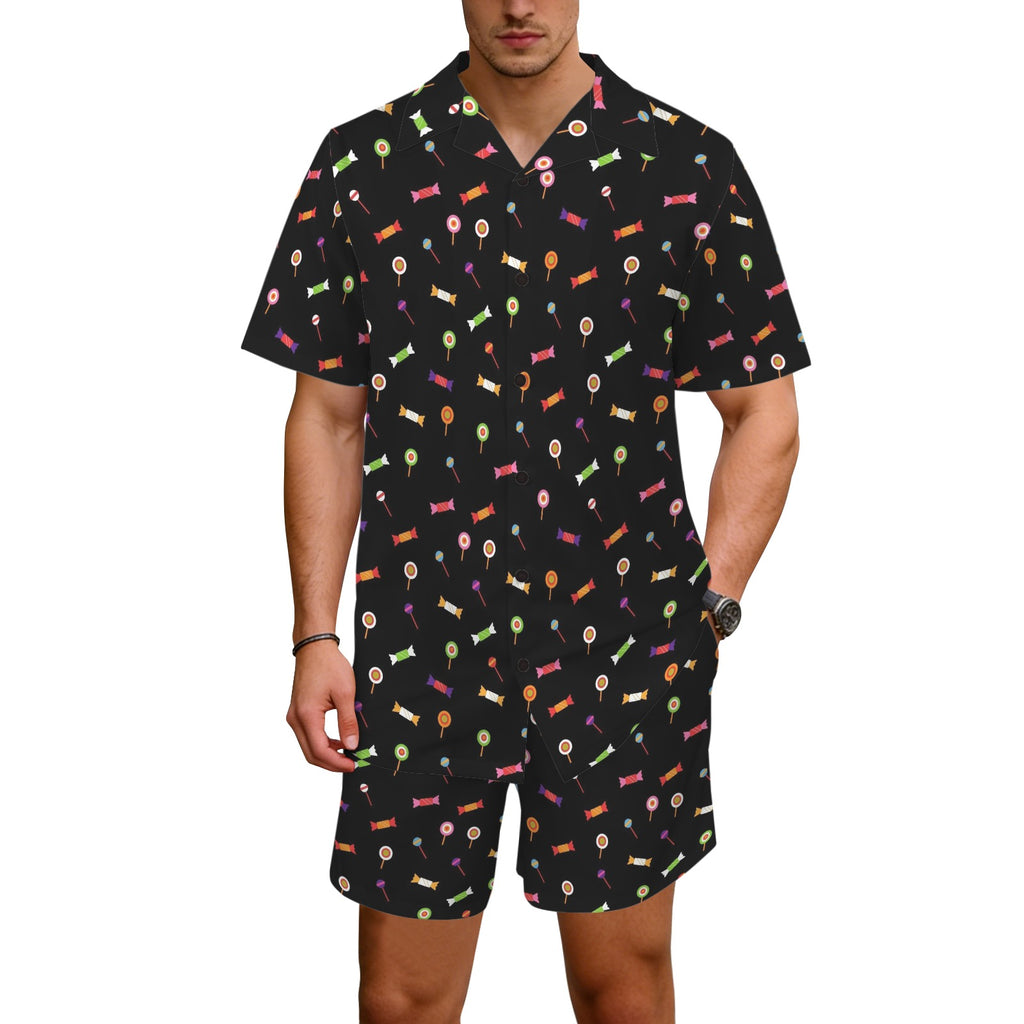 Candy Men's Hawaiian Shirt & Shorts Set Men's Hawaiian Shirt & Shorts Set Food Printed Offshore