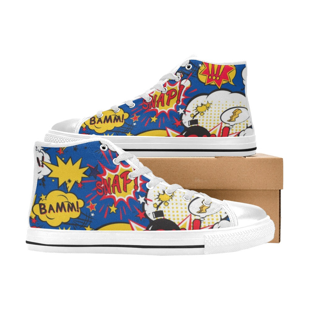 Blue Comic Book - Women's High Top Canvas Shoes