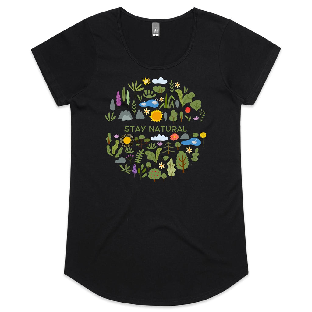 Stay Natural - Womens Scoop Neck T-Shirt Black Womens Scoop Neck T-shirt Plants Printed In Australia