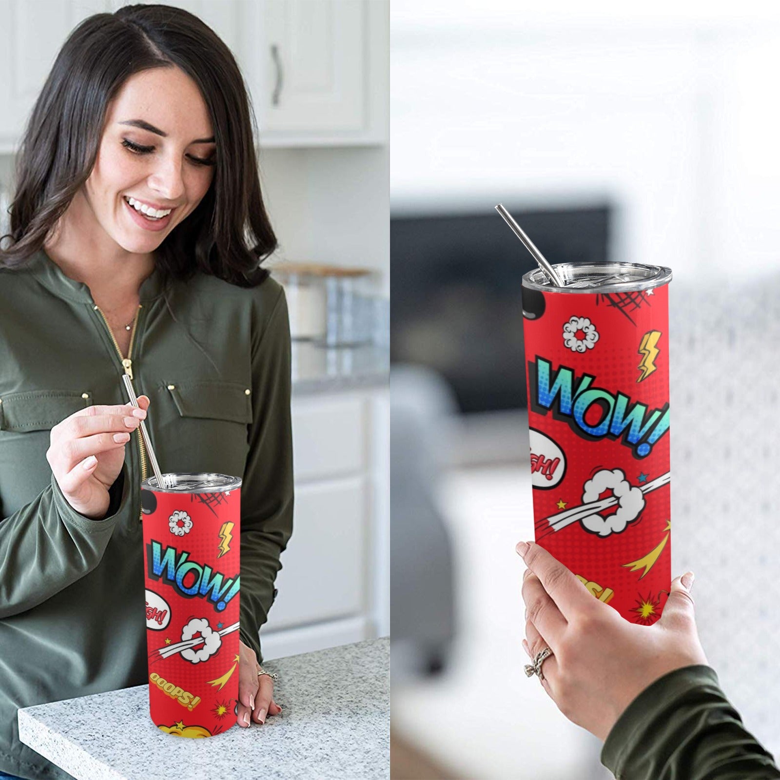 Comic Book Red - 20oz Tall Skinny Tumbler with Lid and Straw