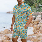 Pineapple Coconut Men's Hawaiian Shirt & Shorts Set Men's Hawaiian Shirt & Shorts Set Food Printed Offshore