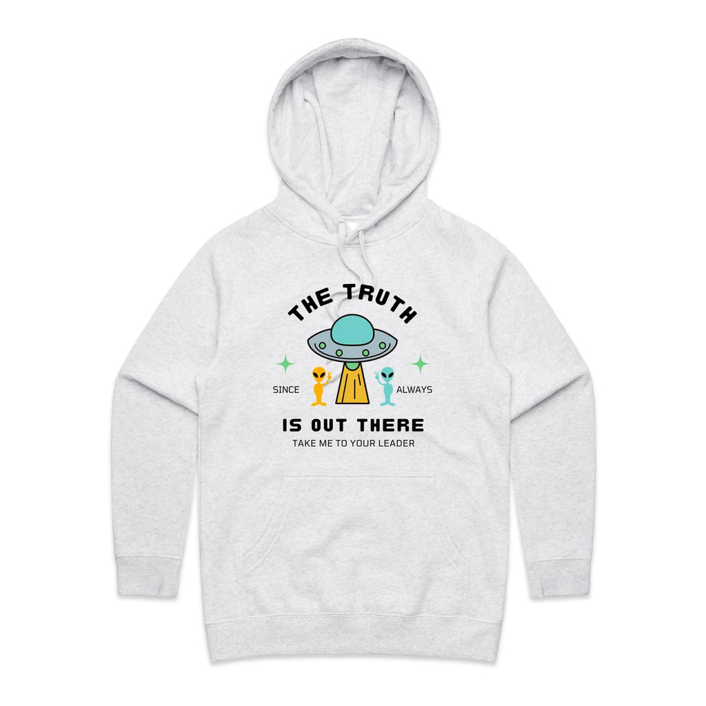 The Truth Is Out There, Alien UFO - Womens Hoodie White Marle Womens Hoodie Printed In Australia Sci Fi