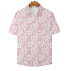 Pink Hawaiian Flower Women's Short-Sleeve Button Up Shirt Women's Short-Sleeve Button Up Shirt Plants Printed Offshore