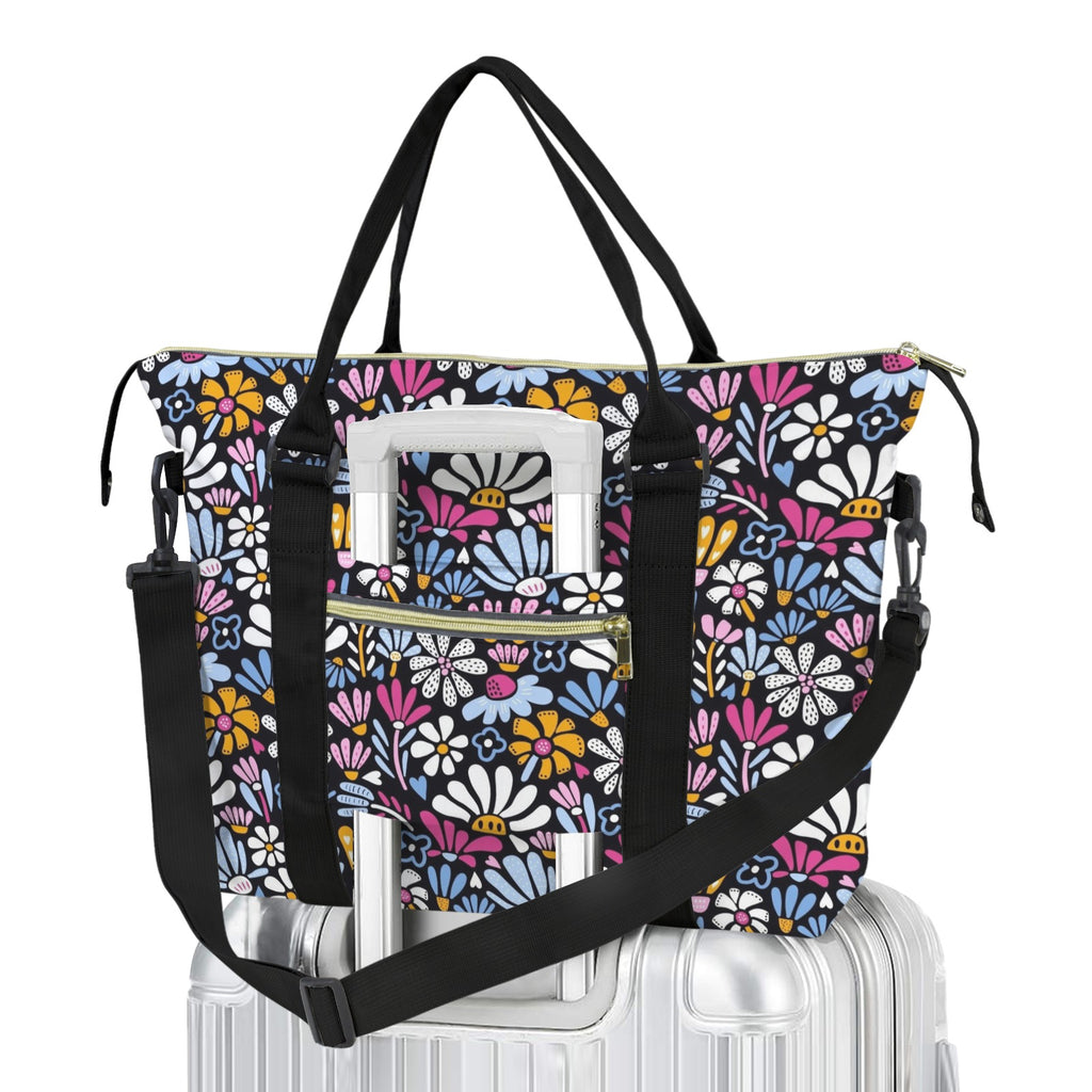 Graphic Flowers On Black Duffle Bag-Simple (Model 1715) One Size Duffle Bag-Simple (1715)