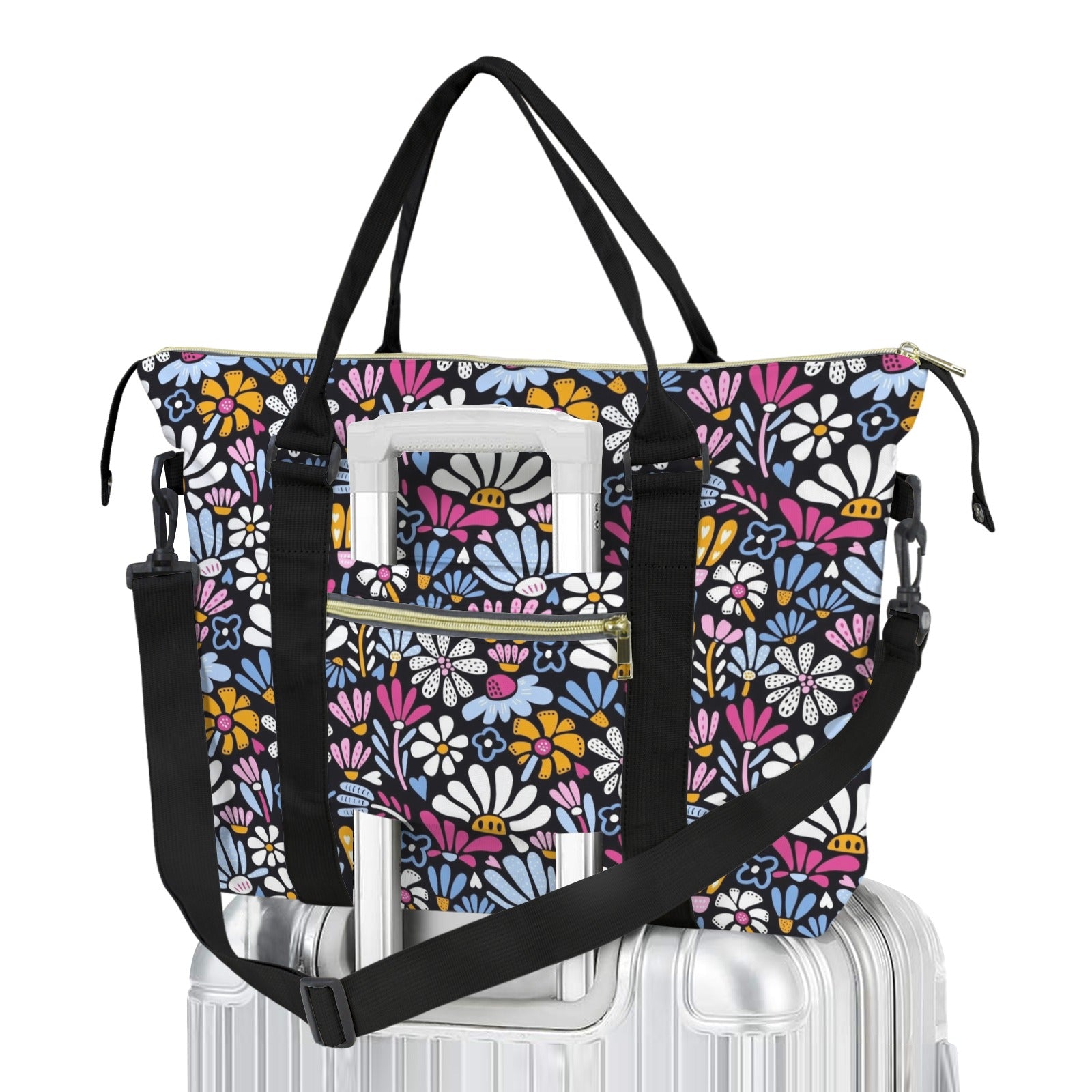 Graphic Flowers On Black Duffle Bag-Simple (Model 1715) One Size Duffle Bag-Simple (1715)