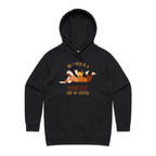 All I Need Is A Purrfect Cup Of Coffee, Cat - Womens Hoodie Black Womens Hoodie animal Coffee Printed In Australia