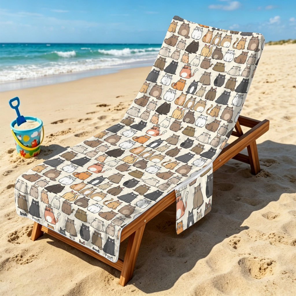 Lots Of Cats Beach Chair Towel Cover with Side Pockets