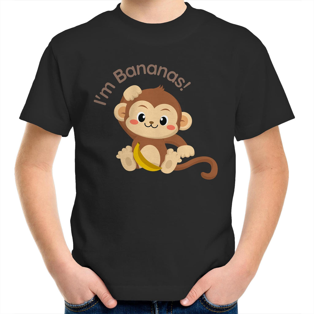 I'm Bananas, Monkey - Kids Youth T-Shirt Black Kids Youth T-shirt animal Printed In Australia
