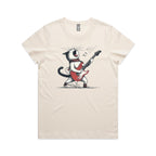 Cat Playing Guitar Women's AS Colour T-shirt Ecru Womens T-shirt animal Music Printed In Australia