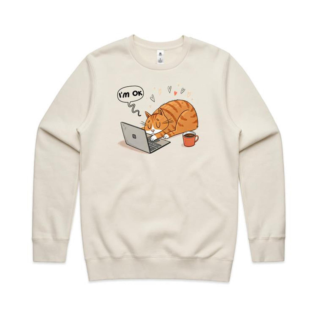 I'm Ok, Cat Laptop - AS Colour Stencil Crew Sweatshirt Ecru Sweatshirt animal Printed In Australia Tech