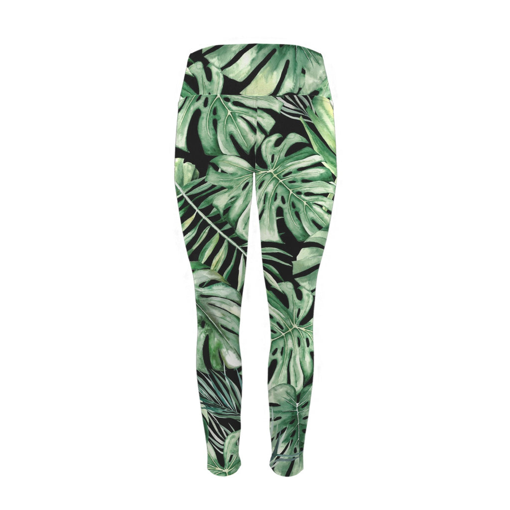 Jungle Leaves - Women's High Waist Pockets Yoga Leggings