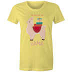 Fa La La La Llama, Christmas - Womens T-shirt Yellow Womens Christmas T-shirt Christmas Printed In Australia