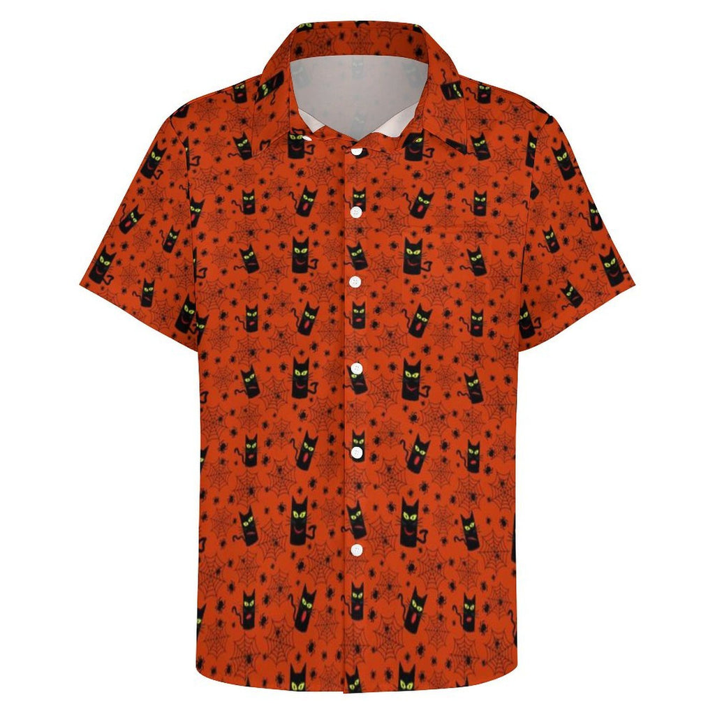 Halloween Black Cats Women's Short-Sleeve Button Up Shirt
