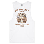 I'm Not Lazy, I'm In Energy Saving Mode, Cat Mens Men's AS Colour Drop Arm Tank Top White Drop Arm Tank Top animal Printed In Australia