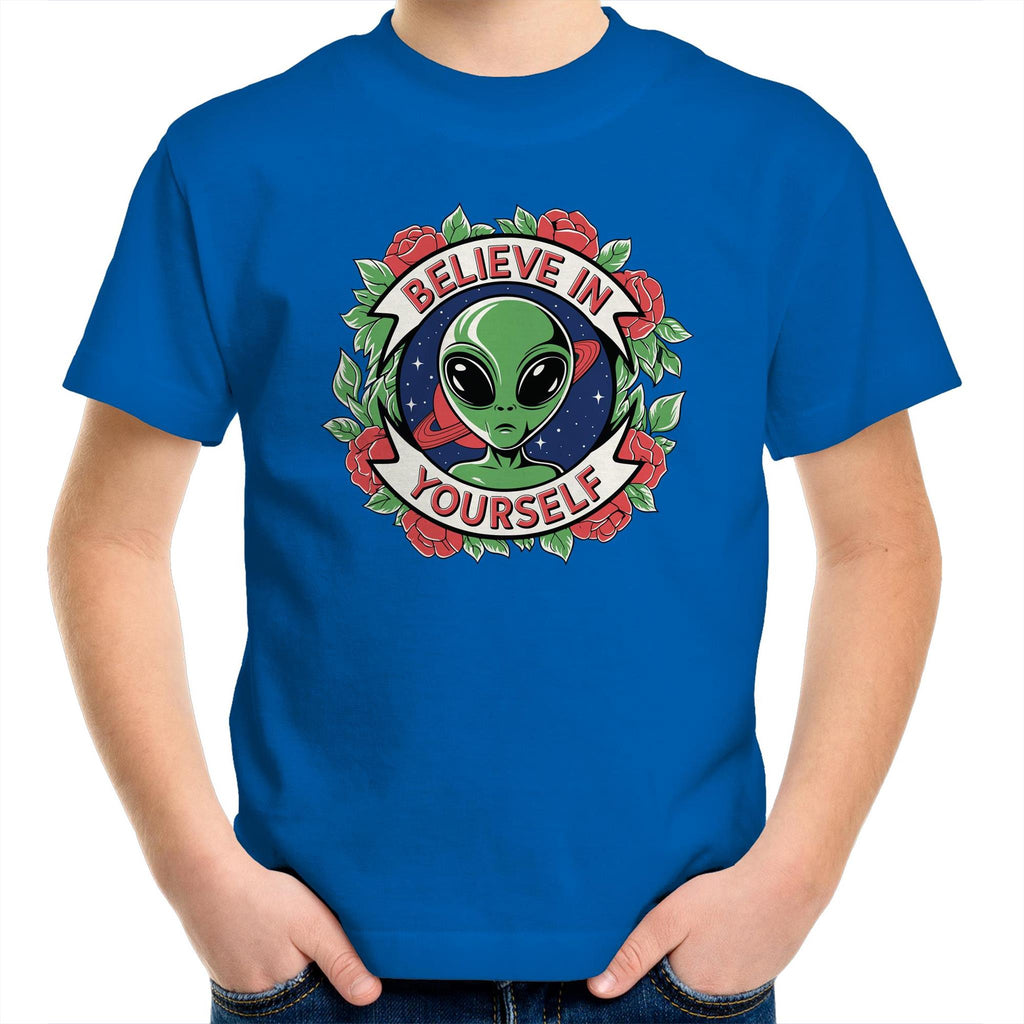 Believe In Yourself, Alien - Kids Youth T-shirt Bright Royal Kids Youth T-shirt Motivation Positivity Printed In Australia Sci Fi