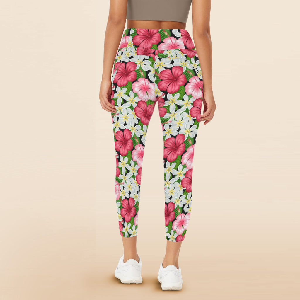 Hibiscus - Women's High Waist Pockets Yoga Leggings