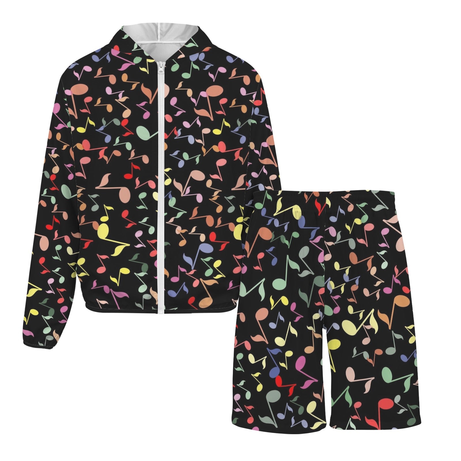 Quavers, Music Notes Men's Lightweight Sun Hoodie & Shorts Set Men's Lightweight Sun Hoodie & Shorts Music Printed Offshore