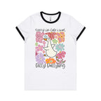 Sorry I'm Late, I Was Dilly Dallying - Women's Ringer Tee White Black Womens Ringer T-shirt animal Printed In Australia