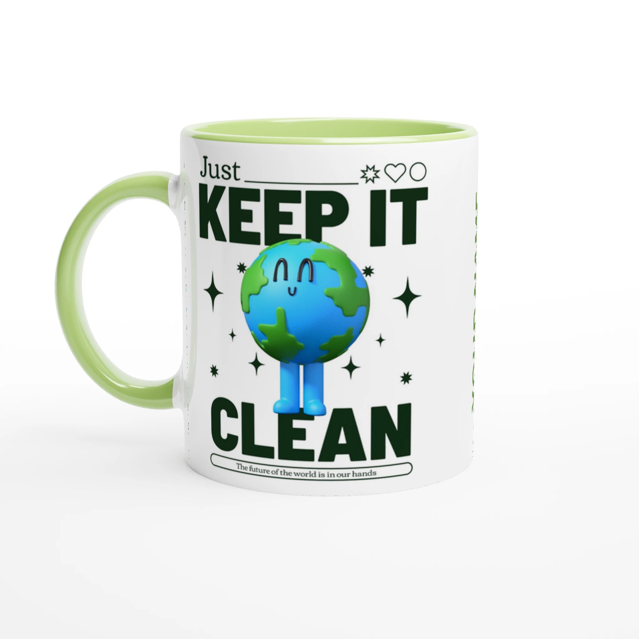 Personalised - Earth, Just Keep It Clean - White 11oz Ceramic Mug with Colour Inside Ceramic Green Personalised 11oz Mug customise Environment Globally Fulfilled personalise