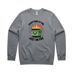 Skip Bin, Dumpster Fire AS Colour Stencil Crew Sweatshirt Unisex Gravel Sweatshirt Printed In Australia