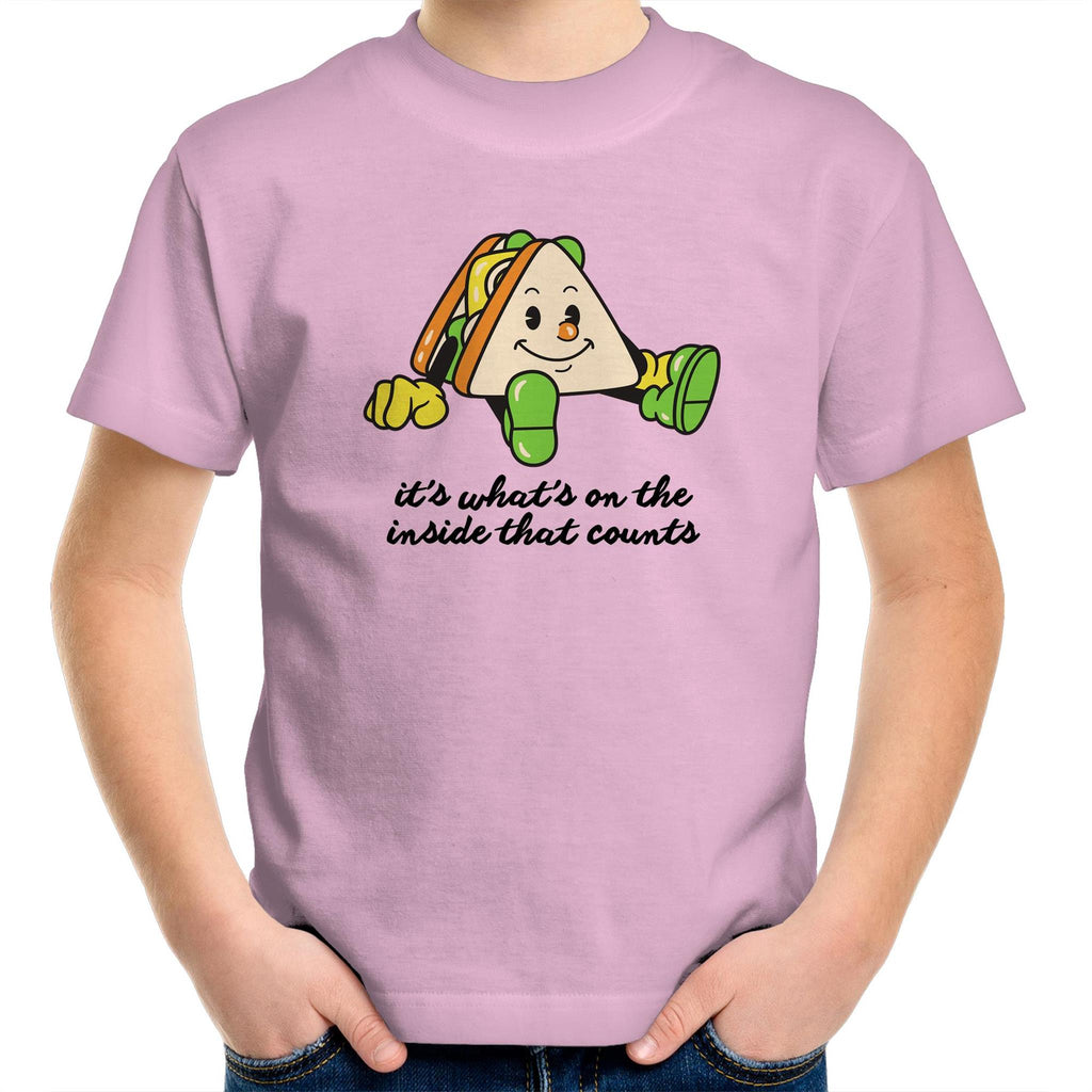 Sandwich, It's What's On The Inside That Counts - Kids Youth T-Shirt Pink Kids Youth T-shirt Food Positivity Printed In Australia
