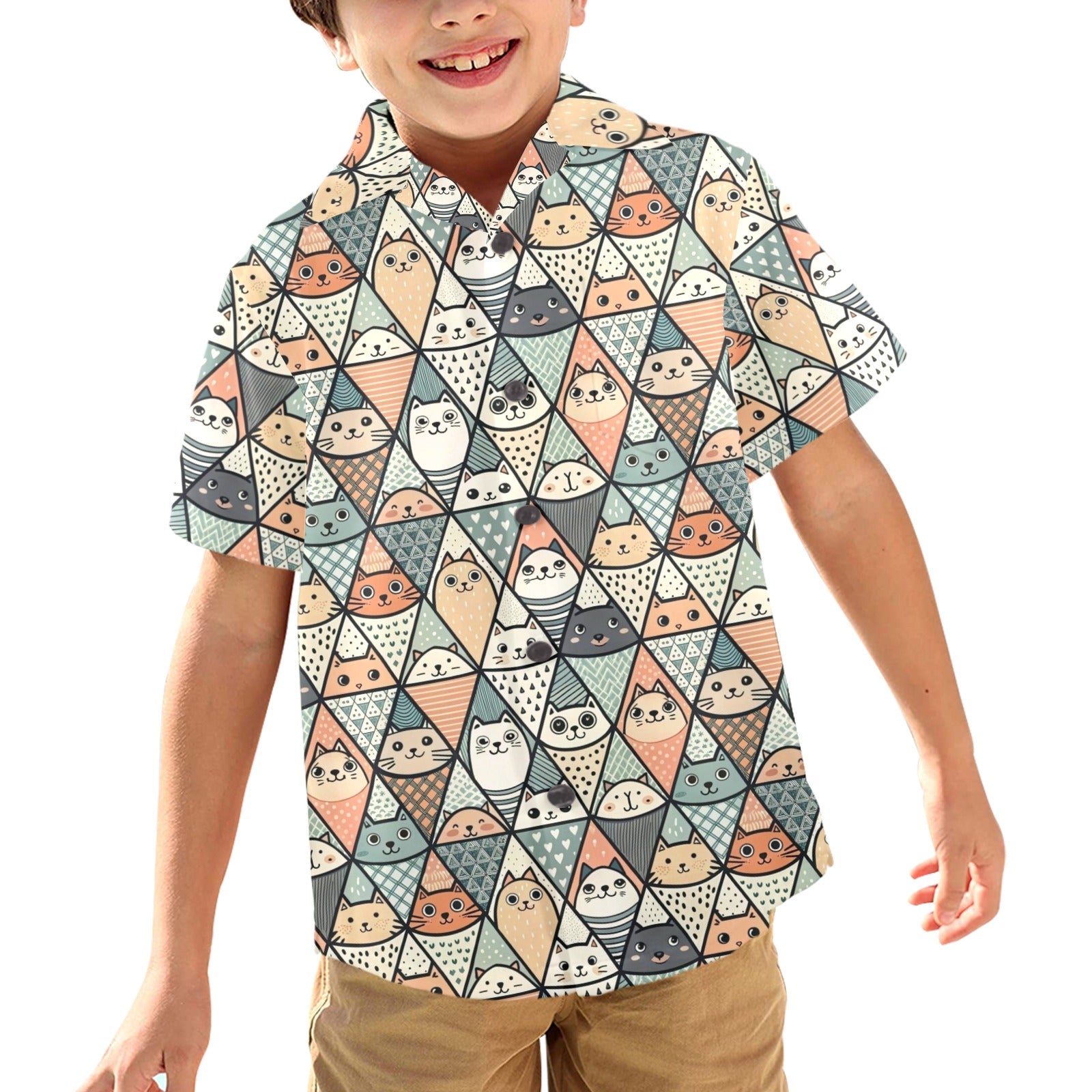 Diamond Cat Pattern - Junior Kids Hawaiian Shirt