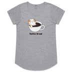Cat Coffee Break - Womens Scoop Neck T-Shirt Grey Marle Womens Scoop Neck T-shirt animal Coffee Printed In Australia