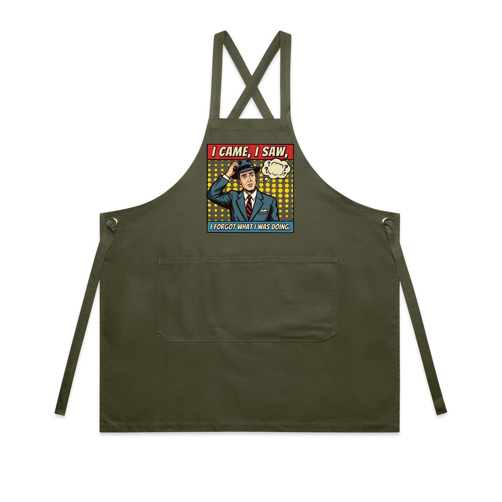 I Came, I Saw, I Forgot What I Was Doing, Retro Gentleman AS Colour Carrie Apron Army One Size Apron comic Printed In Australia