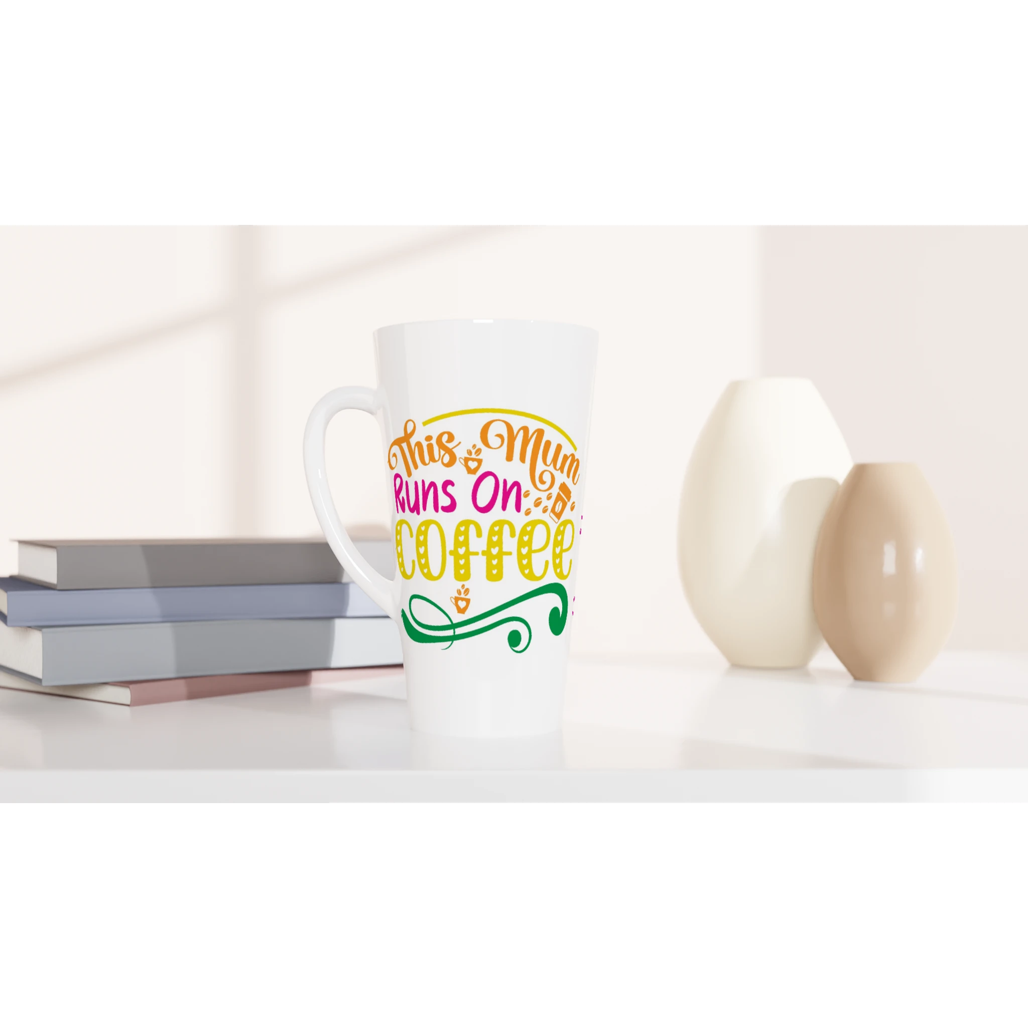 Personalised - This Mum Runs On Coffee - White Latte 17oz Ceramic Mug Personalised Latte Mug customise Globally Fulfilled Mum personalise