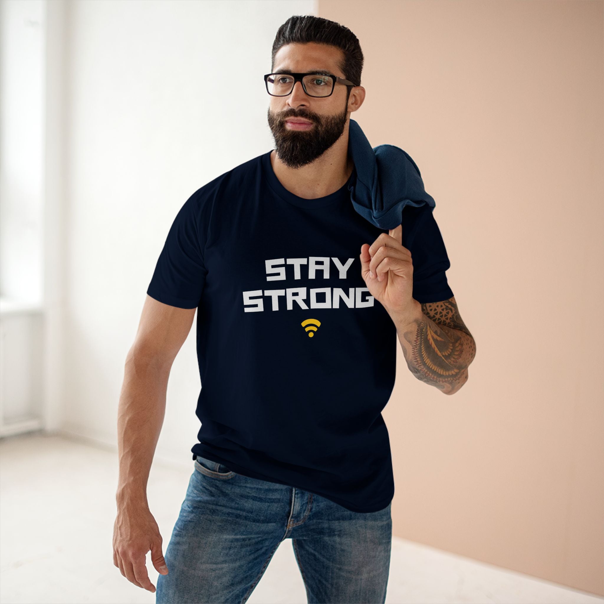 Stay Strong - Men's Staple Tee Navy Mens Premium T-Shirt Motivation Printed in AU and US Tech