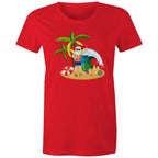 Summer Surf Santa - Womens T-shirt Red Womens Christmas T-shirt Christmas Printed In Australia