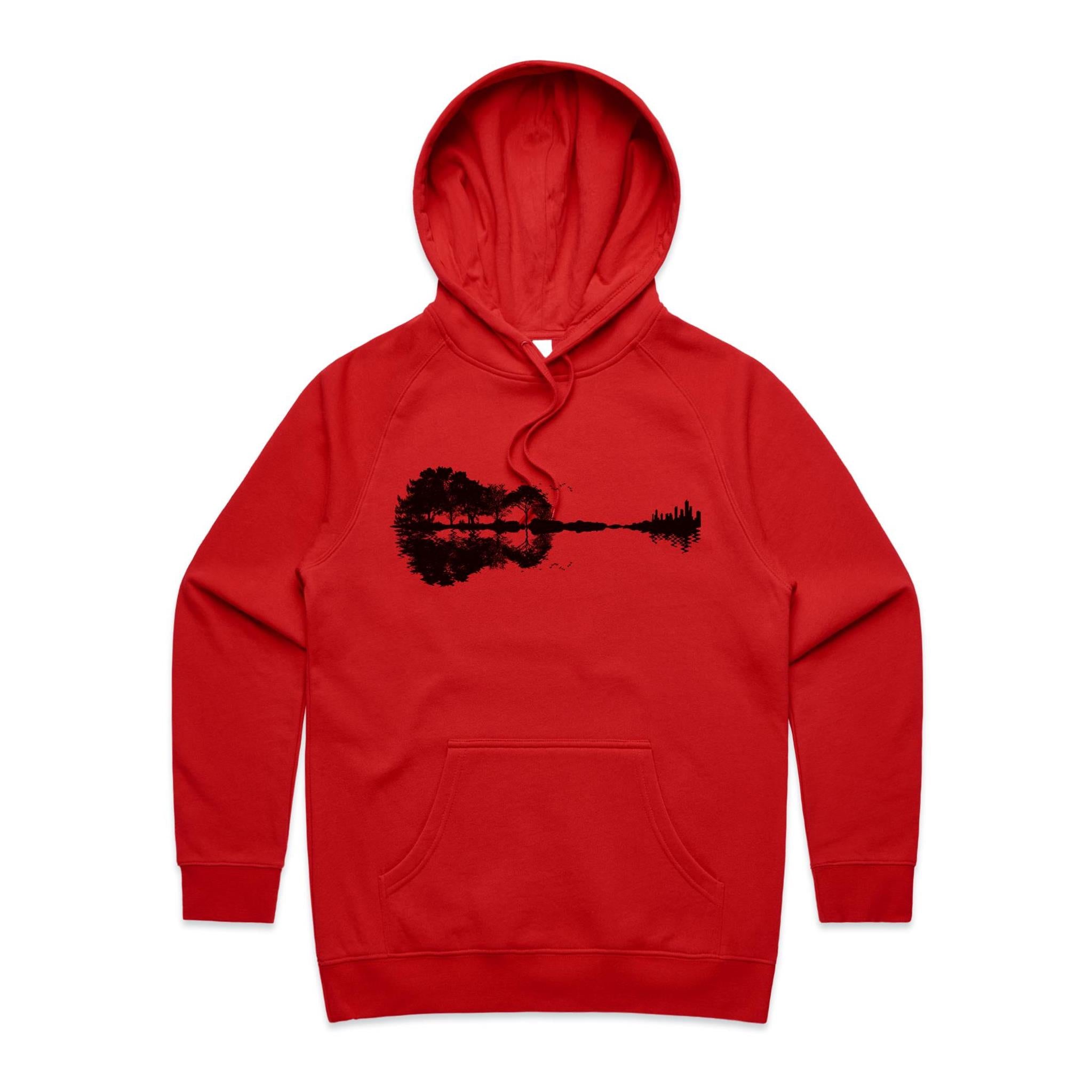 Guitar Reflection - Womens Hoodie Red Womens 2XL Womens Hoodie Music Printed In Australia