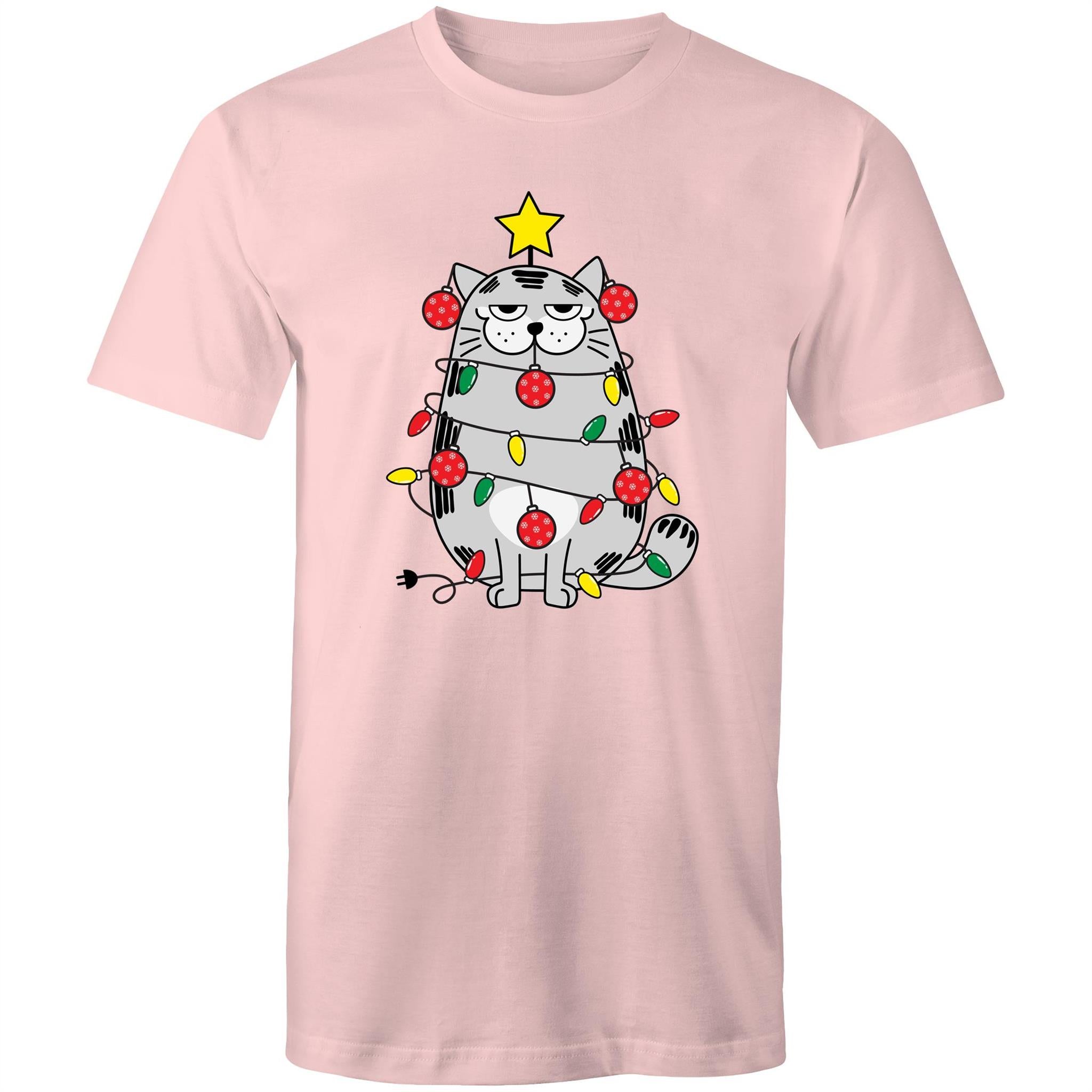 Christmas Cat - Mens T-Shirt Pink Mens Christmas T-shirt Christmas Printed In Australia