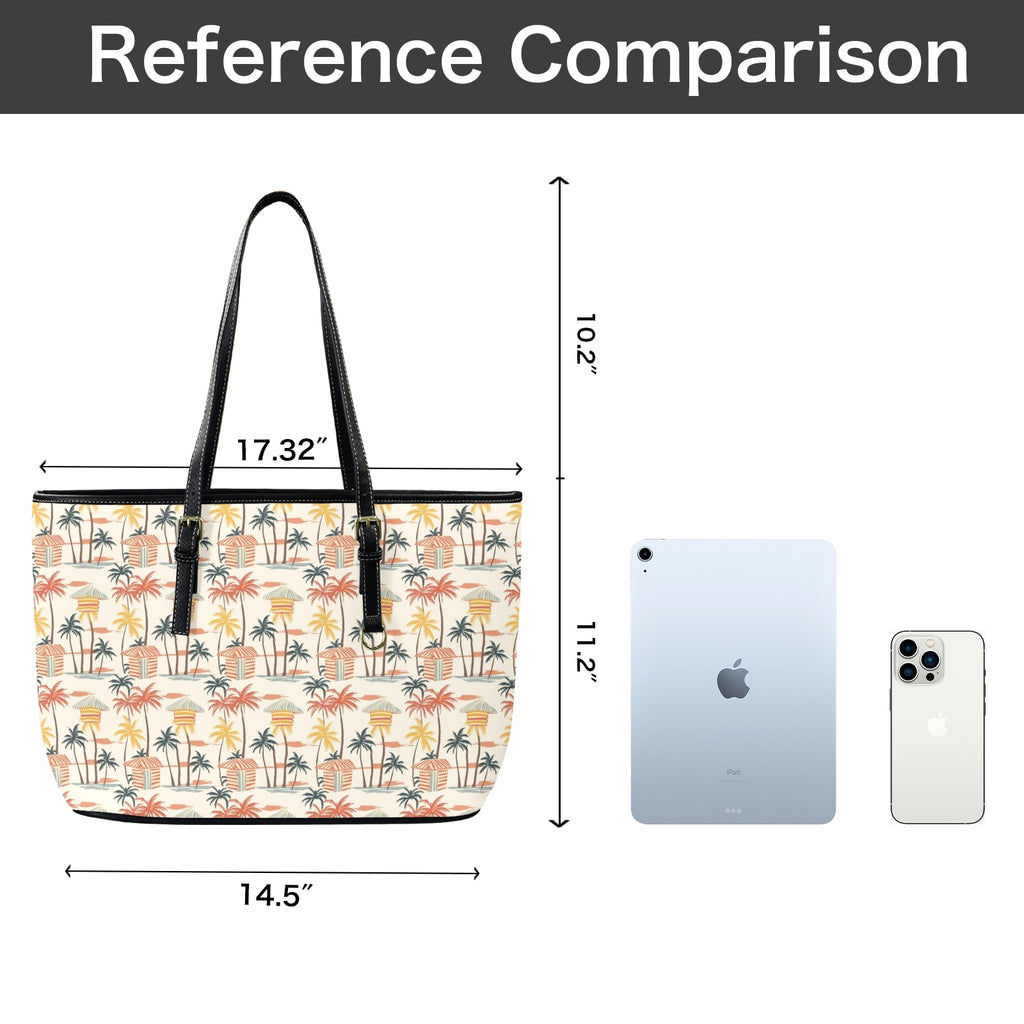 Beach Shack PU Leather Tote Bag Large Leather Tote Bag-Large Printed Offshore Summer Surf